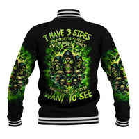 Flame Skull Baseball Jacket I Have 3 Sides Quite Sweet Funny Crazy - Wonder Print Shop