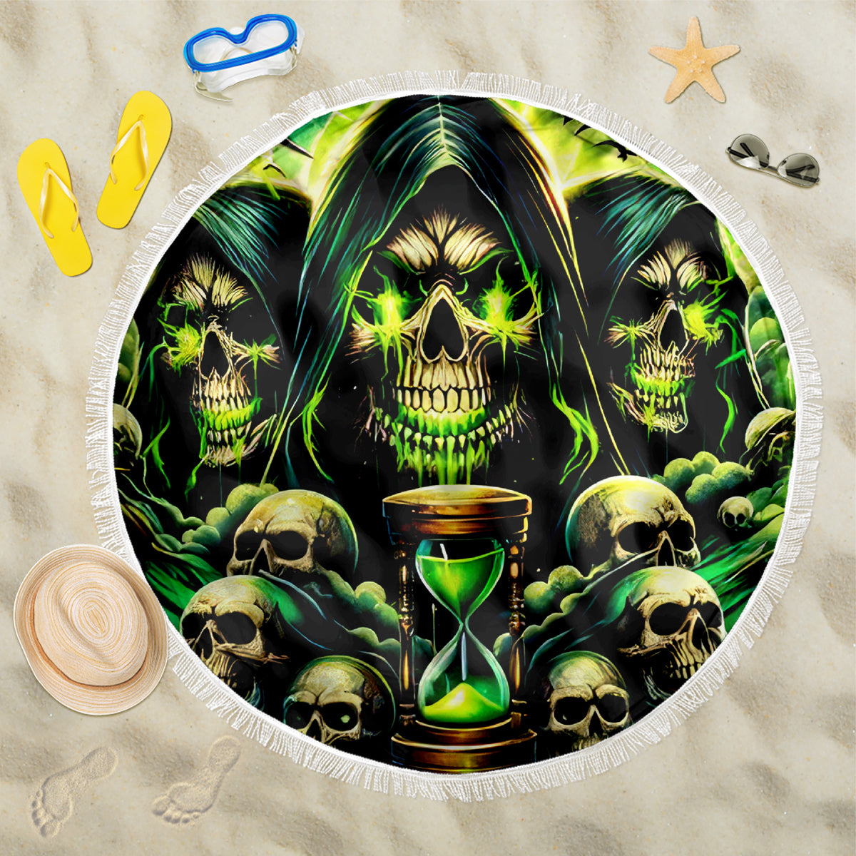 Flame Skull Beach Blanket I Have 3 Sides Quite Sweet Funny Crazy - Wonder Print Shop