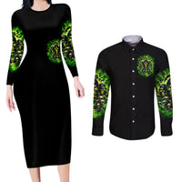 Flame Skull Couples Matching Long Sleeve Bodycon Dress and Long Sleeve Button Shirt I Have 3 Sides Quite Sweet Funny Crazy - Wonder Print Shop