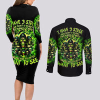 Flame Skull Couples Matching Long Sleeve Bodycon Dress and Long Sleeve Button Shirt I Have 3 Sides Quite Sweet Funny Crazy - Wonder Print Shop