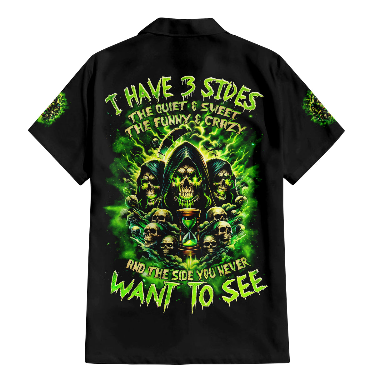 Flame Skull Family Matching Mermaid Dress and Hawaiian Shirt I Have 3 Sides Quite Sweet Funny Crazy - Wonder Print Shop