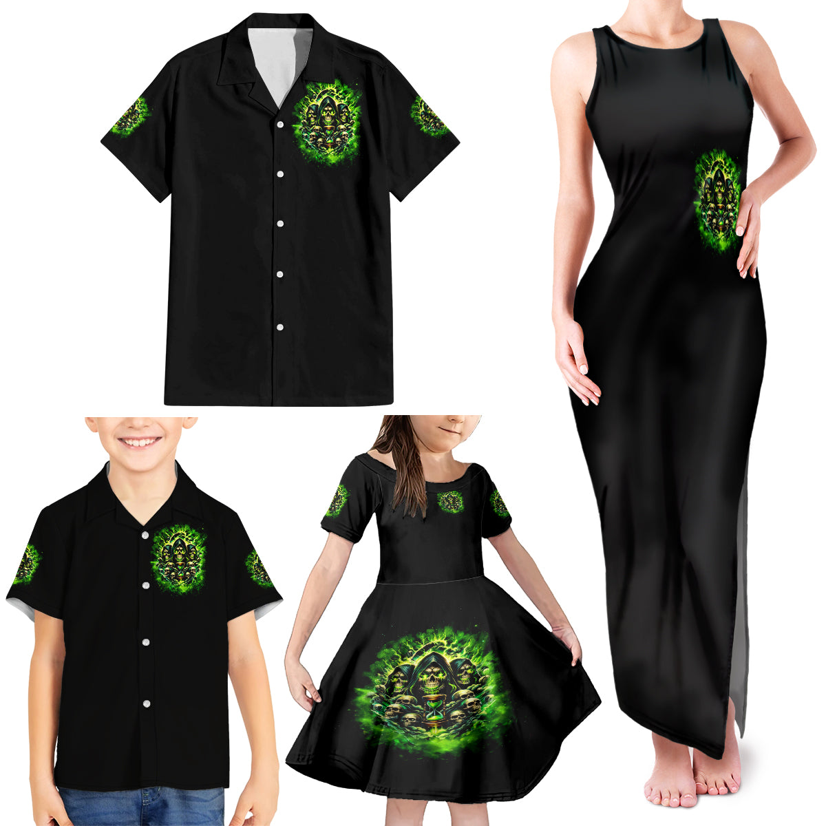 Flame Skull Family Matching Tank Maxi Dress and Hawaiian Shirt I Have 3 Sides Quite Sweet Funny Crazy - Wonder Print Shop