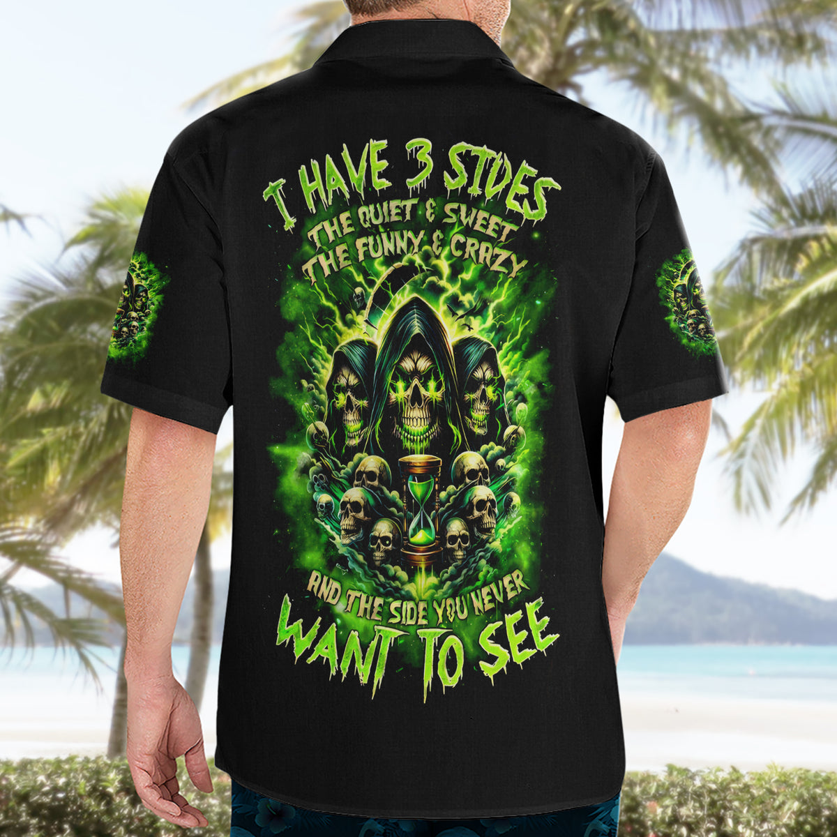 Flame Skull Hawaiian Shirt I Have 3 Sides Quite Sweet Funny Crazy - Wonder Print Shop