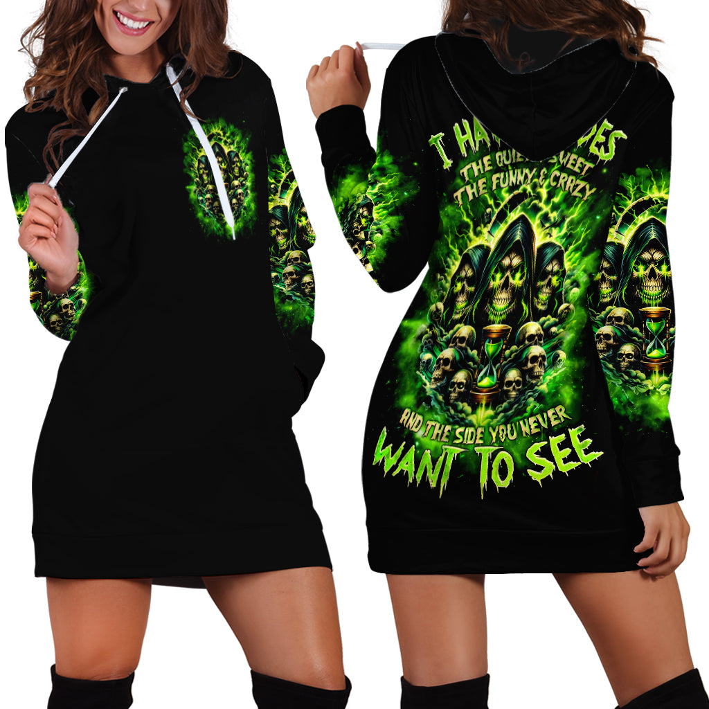Flame Skull Hoodie Dress I Have 3 Sides Quite Sweet Funny Crazy - Wonder Print Shop