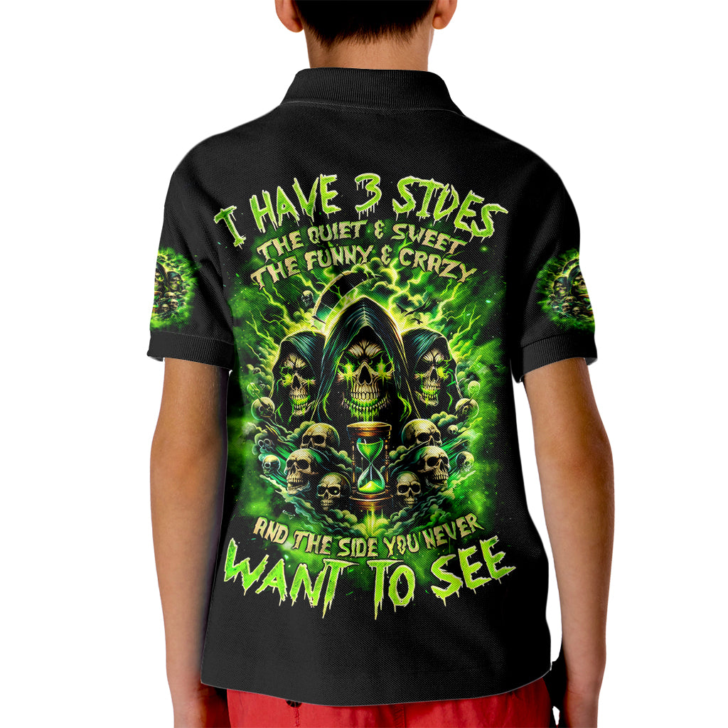 Flame Skull Kid Polo Shirt I Have 3 Sides Quite Sweet Funny Crazy - Wonder Print Shop