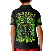 Flame Skull Kid Polo Shirt I Have 3 Sides Quite Sweet Funny Crazy - Wonder Print Shop