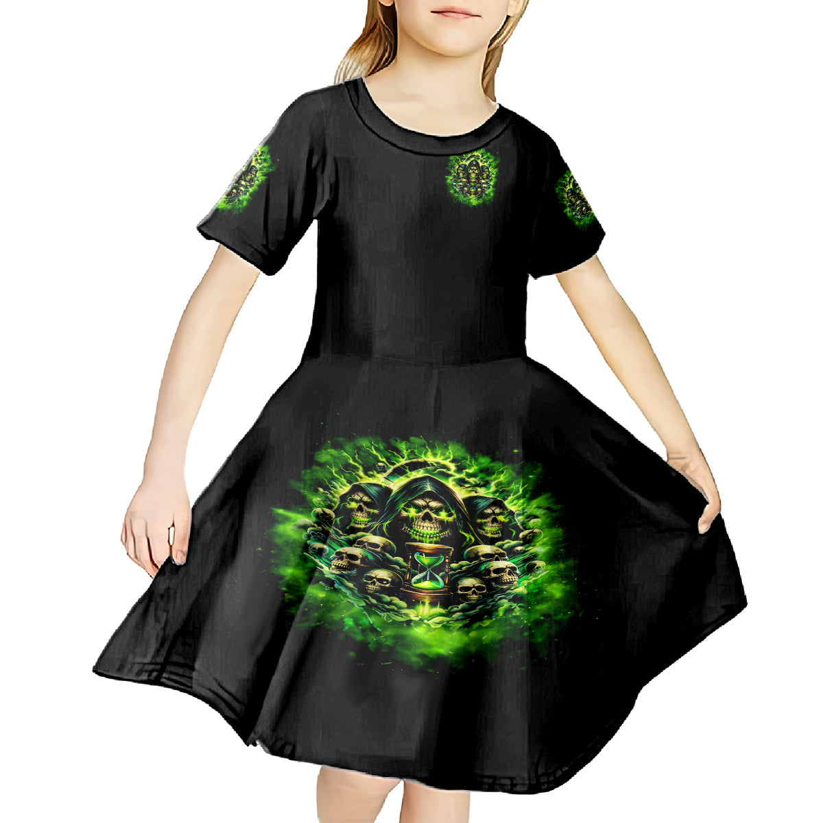 Flame Skull Kid Short Sleeve Dress I Have 3 Sides Quite Sweet Funny Crazy - Wonder Print Shop