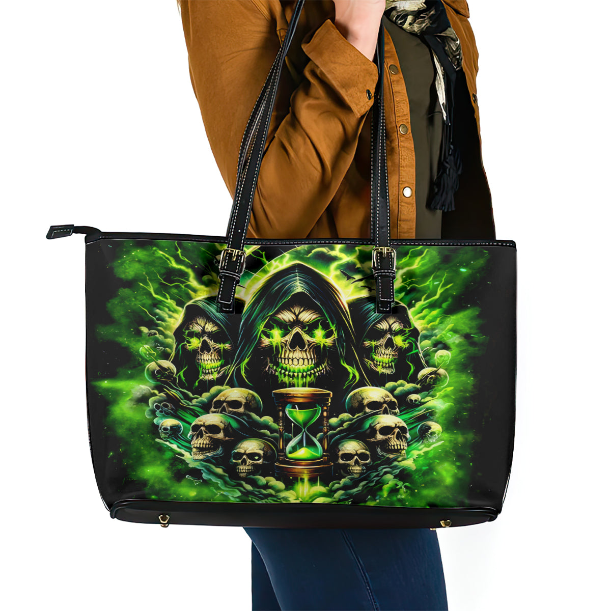 Flame Skull Leather Tote Bag I Have 3 Sides Quite Sweet Funny Crazy - Wonder Print Shop