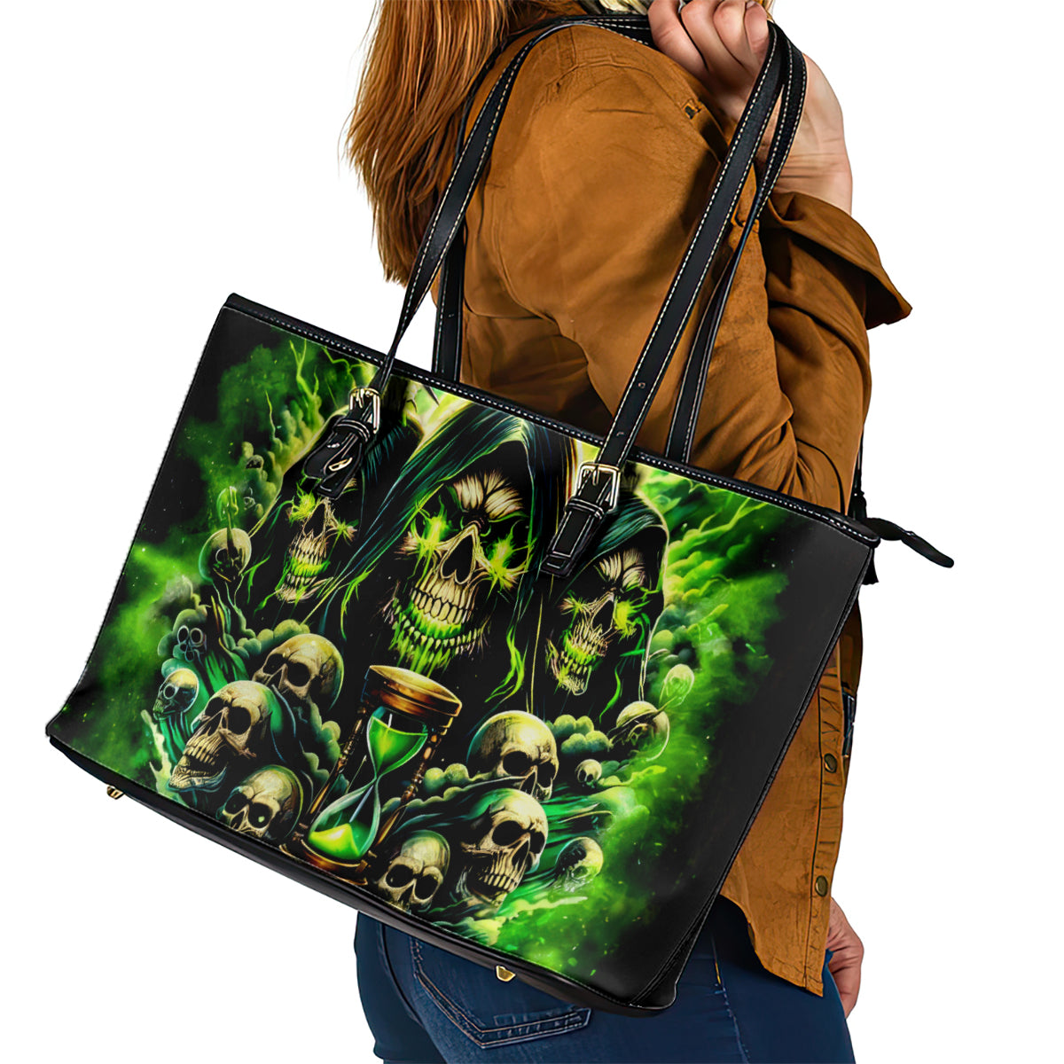 Flame Skull Leather Tote Bag I Have 3 Sides Quite Sweet Funny Crazy - Wonder Print Shop