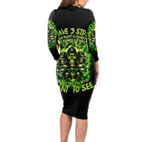 Flame Skull Long Sleeve Bodycon Dress I Have 3 Sides Quite Sweet Funny Crazy - Wonder Print Shop