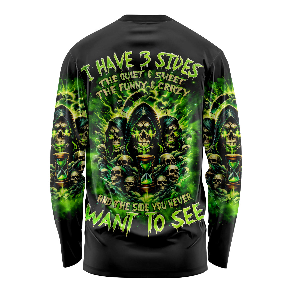Flame Skull Long Sleeve Shirt I Have 3 Sides Quite Sweet Funny Crazy - Wonder Print Shop
