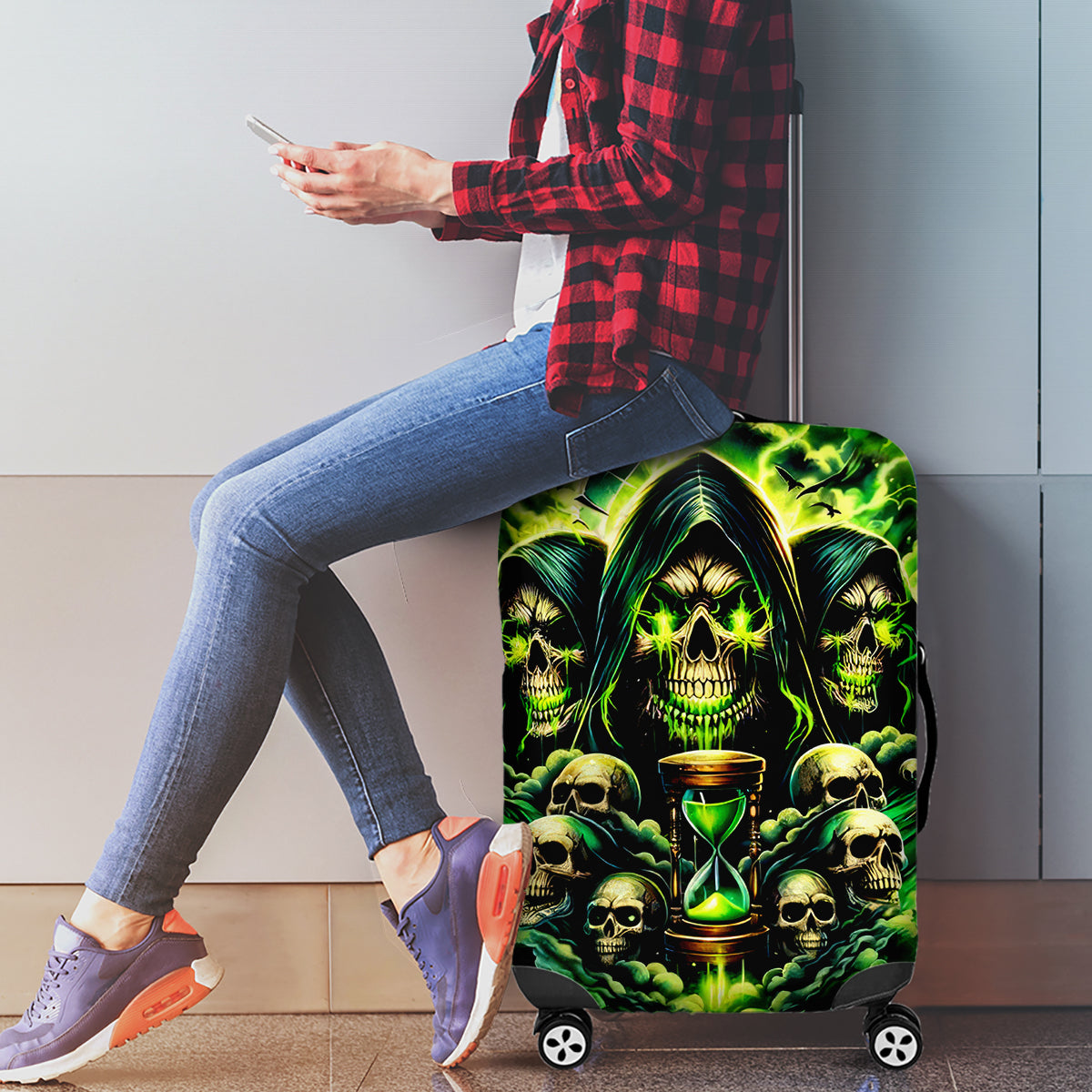 Flame Skull Luggage Cover I Have 3 Sides Quite Sweet Funny Crazy - Wonder Print Shop
