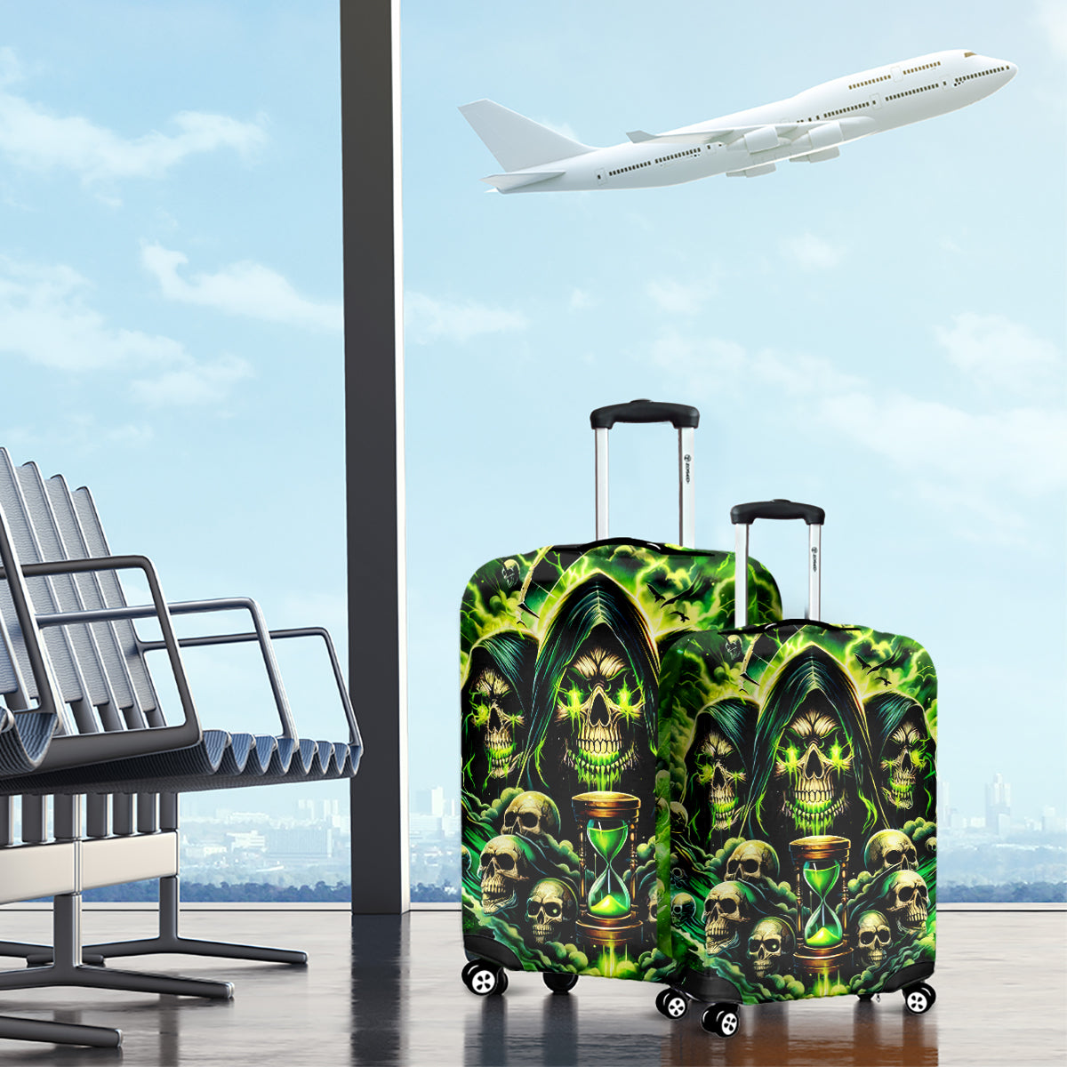 Flame Skull Luggage Cover I Have 3 Sides Quite Sweet Funny Crazy - Wonder Print Shop