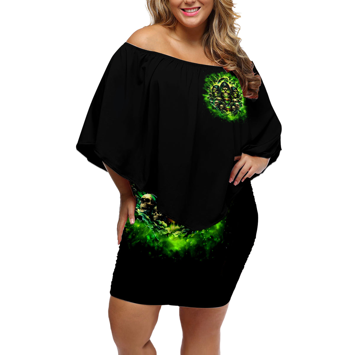 Flame Skull Off Shoulder Short Dress I Have 3 Sides Quite Sweet Funny Crazy - Wonder Print Shop