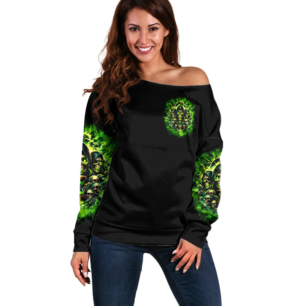 Flame Skull Off Shoulder Sweater I Have 3 Sides Quite Sweet Funny Crazy - Wonder Print Shop
