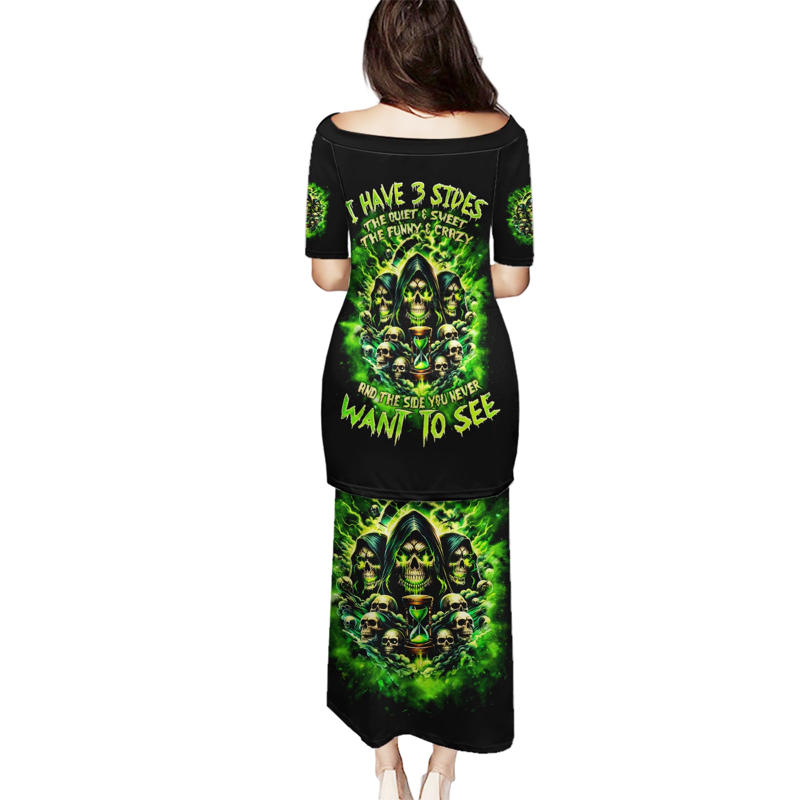 Flame Skull Puletasi I Have 3 Sides Quite Sweet Funny Crazy - Wonder Print Shop