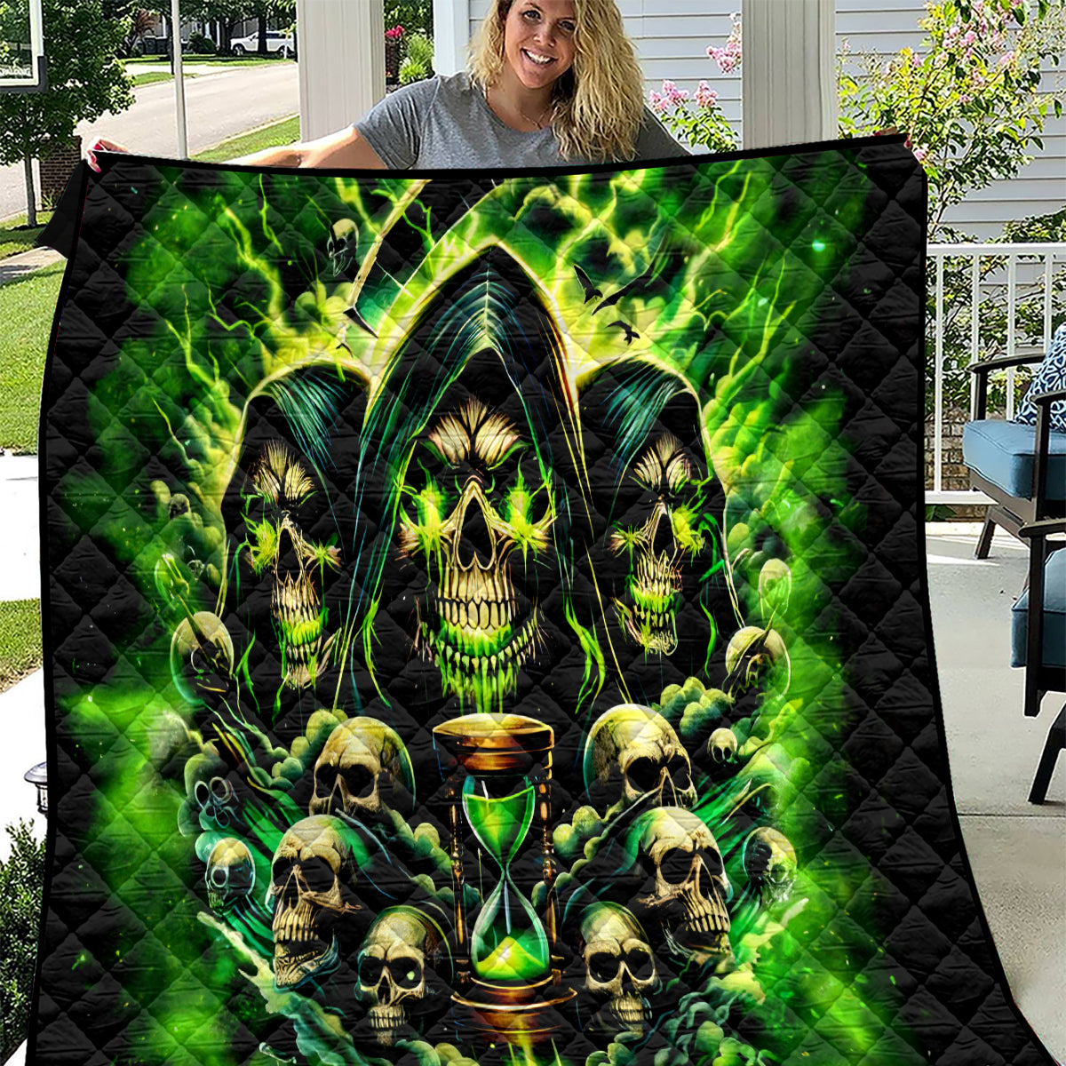 Flame Skull Quilt I Have 3 Sides Quite Sweet Funny Crazy - Wonder Print Shop