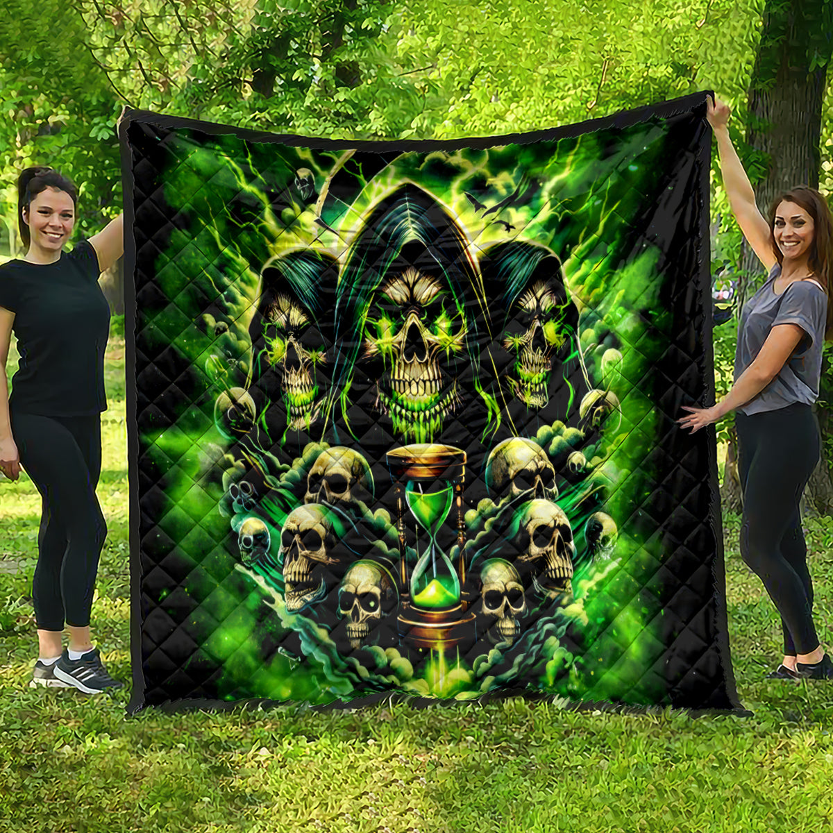 Flame Skull Quilt I Have 3 Sides Quite Sweet Funny Crazy - Wonder Print Shop