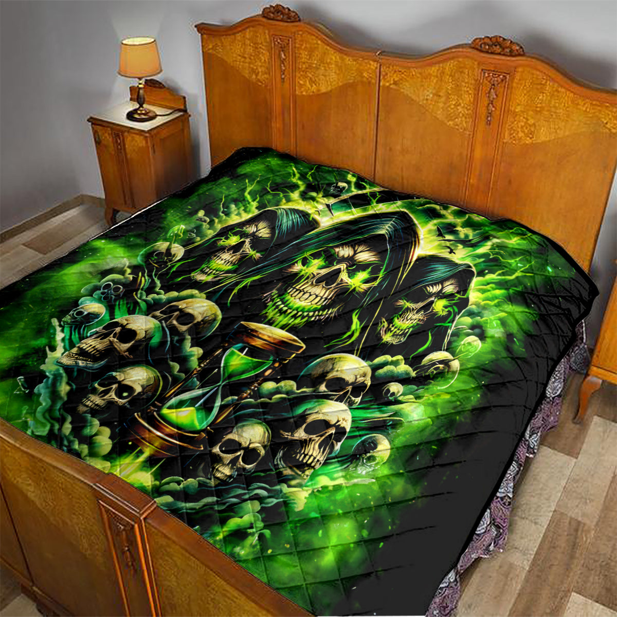 Flame Skull Quilt I Have 3 Sides Quite Sweet Funny Crazy - Wonder Print Shop