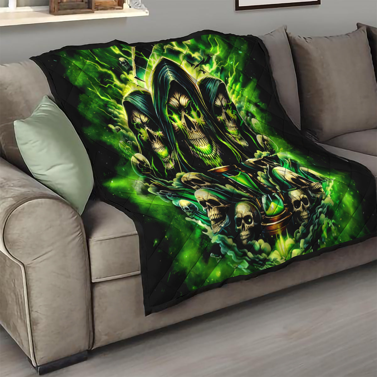 Flame Skull Quilt I Have 3 Sides Quite Sweet Funny Crazy - Wonder Print Shop