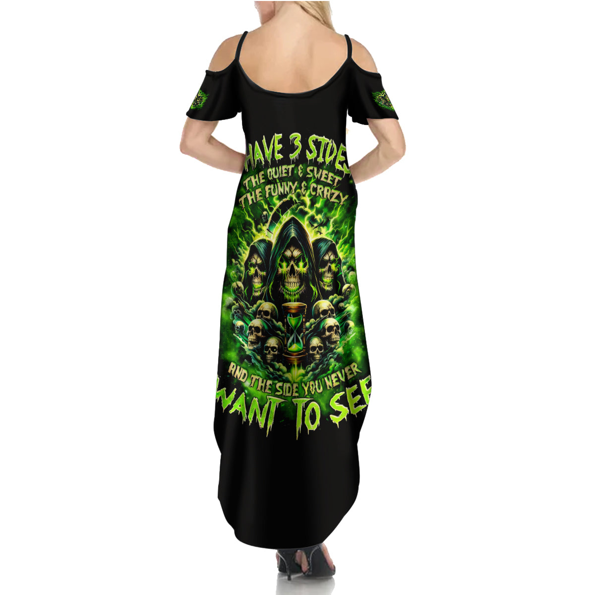 Flame Skull Summer Maxi Dress I Have 3 Sides Quite Sweet Funny Crazy - Wonder Print Shop