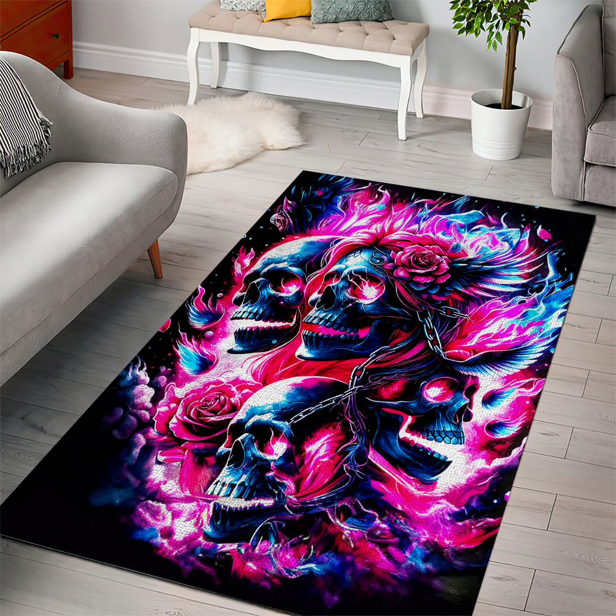 Flame Skull Area Rug The Good Girl In Me Got Tired Of The Bullshit - Wonder Print Shop