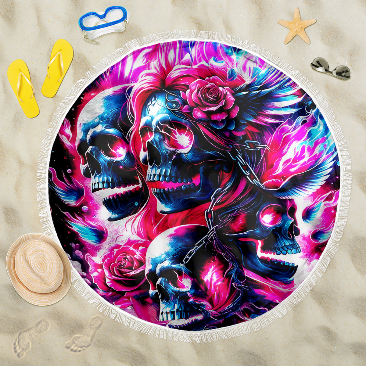 Flame Skull Beach Blanket The Good Girl In Me Got Tired Of The Bullshit - Wonder Print Shop