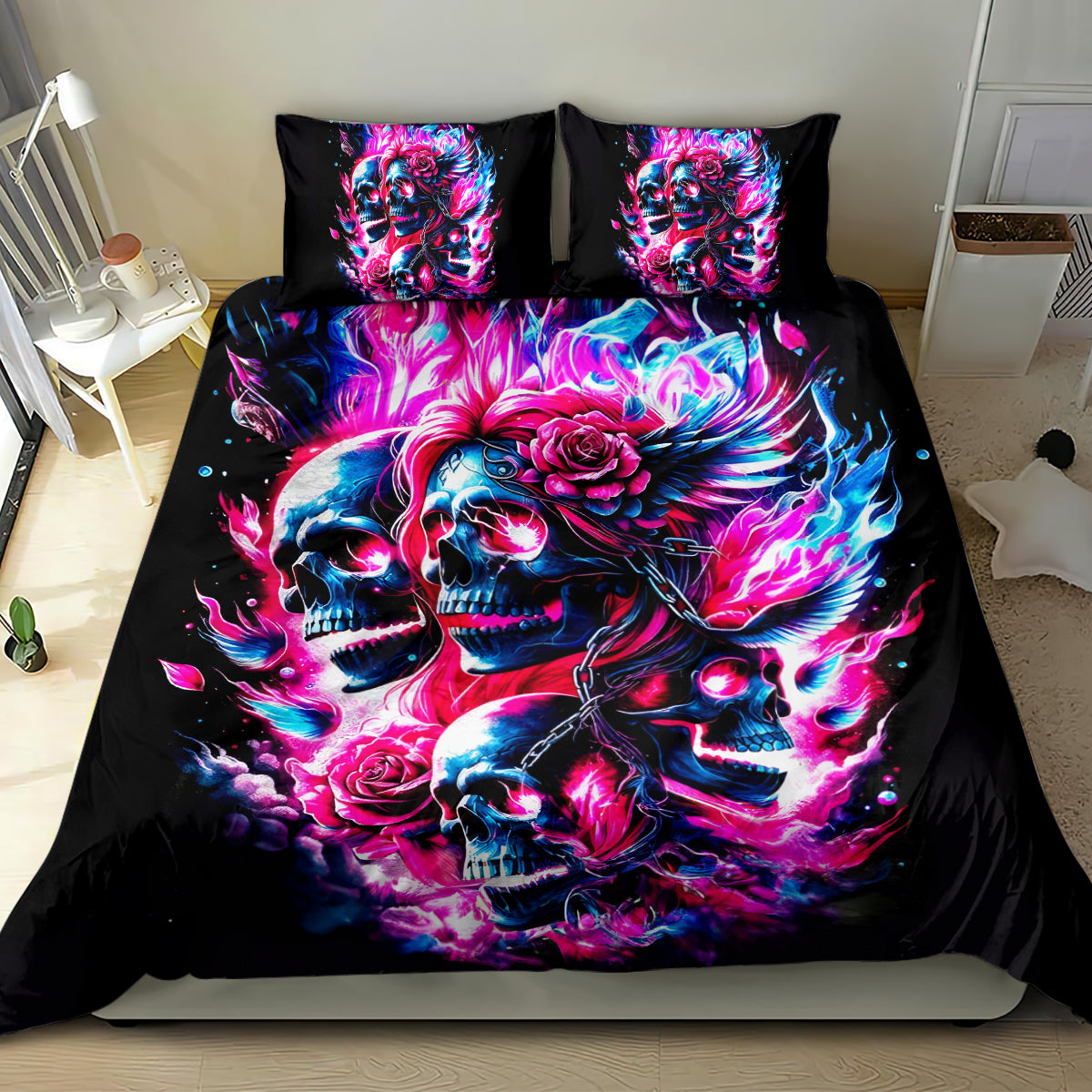 Flame Skull Bedding Set The Good Girl In Me Got Tired Of The Bullshit - Wonder Print Shop