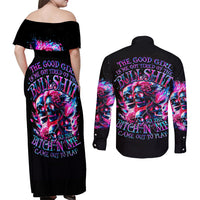 Flame Skull Couples Matching Off Shoulder Maxi Dress and Long Sleeve Button Shirt The Good Girl In Me Got Tired Of The Bullshit - Wonder Print Shop