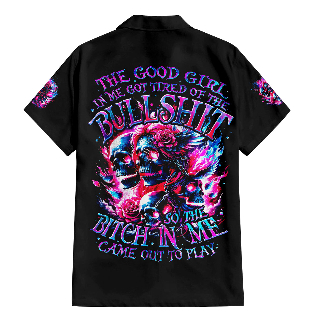 Flame Skull Family Matching Mermaid Dress and Hawaiian Shirt The Good Girl In Me Got Tired Of The Bullshit - Wonder Print Shop