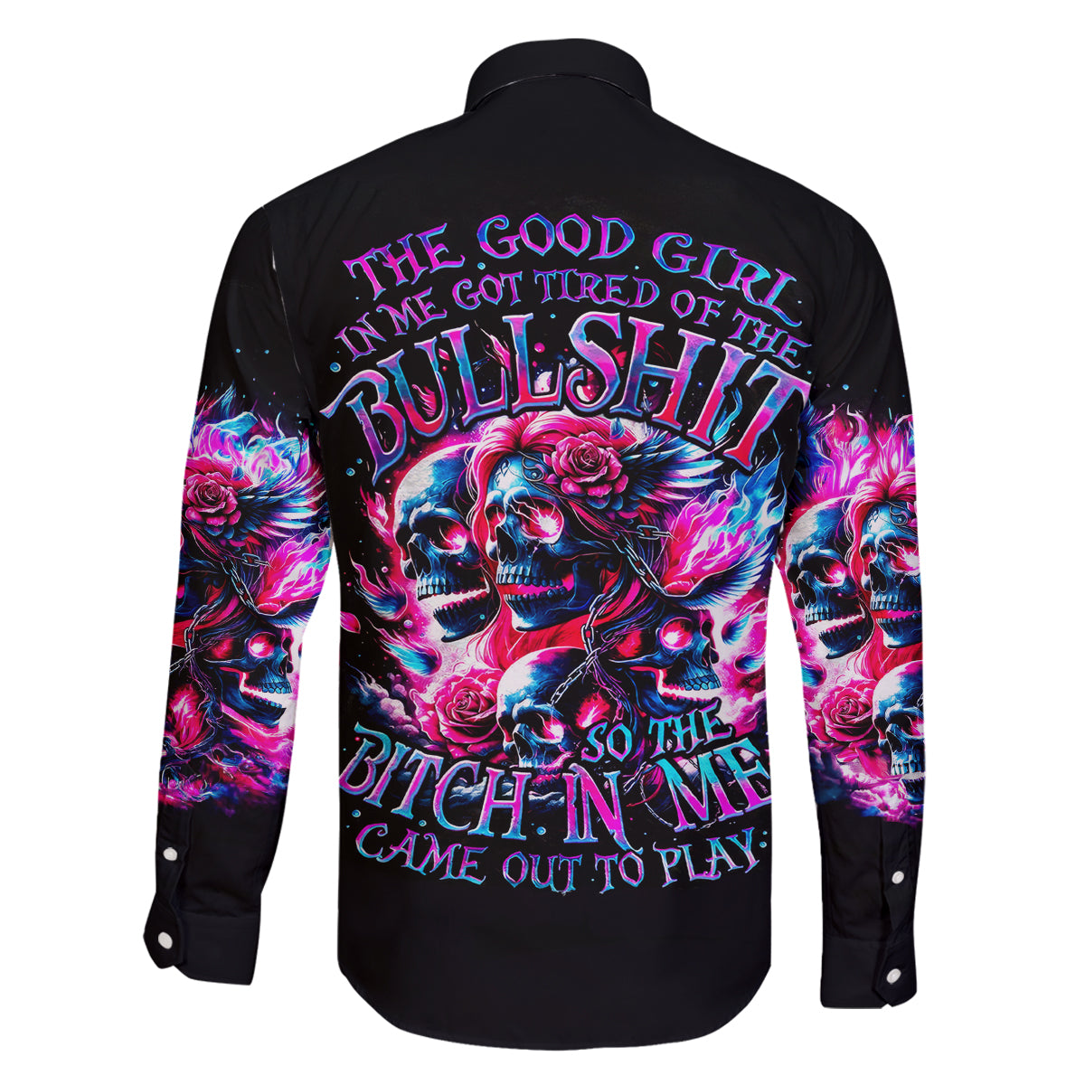 Flame Skull Family Matching Off Shoulder Short Dress and Hawaiian Shirt The Good Girl In Me Got Tired Of The Bullshit - Wonder Print Shop