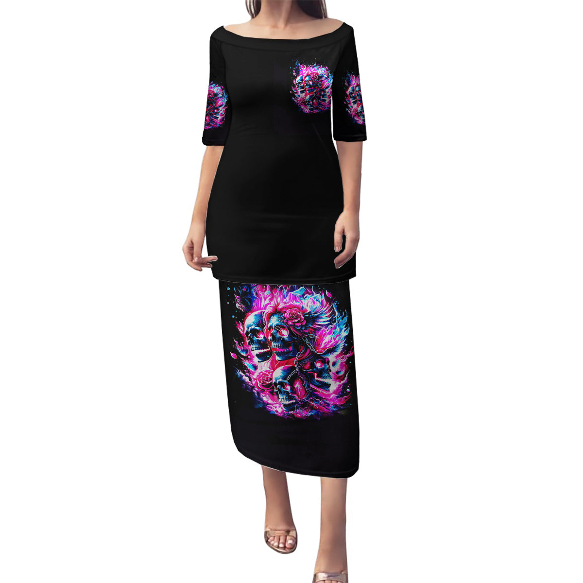 Flame Skull Family Matching Puletasi and Hawaiian Shirt The Good Girl In Me Got Tired Of The Bullshit - Wonder Print Shop