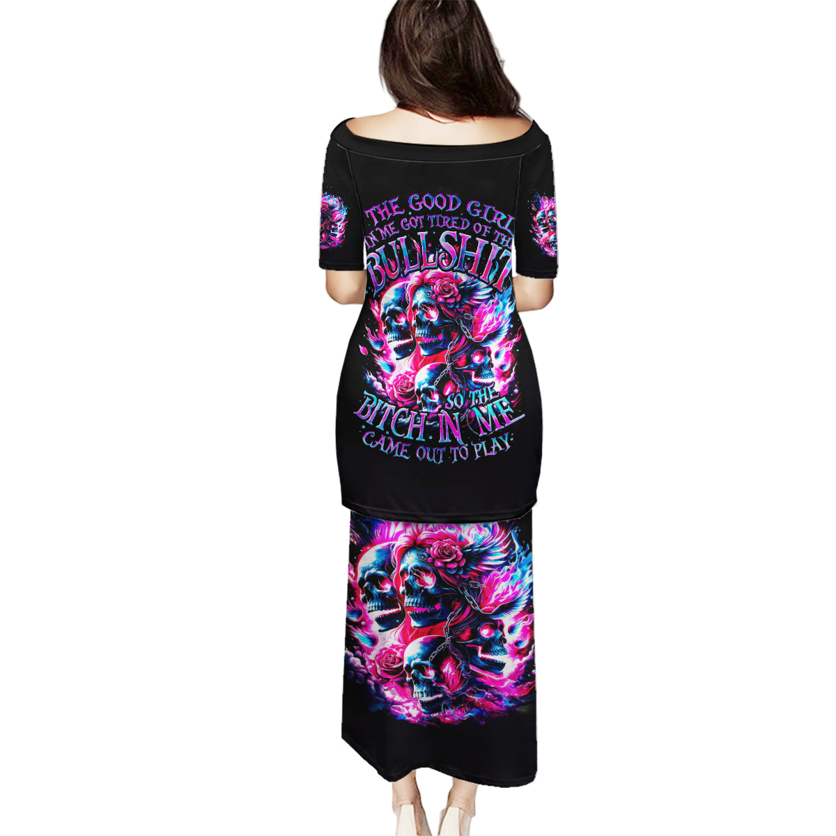 Flame Skull Family Matching Puletasi and Hawaiian Shirt The Good Girl In Me Got Tired Of The Bullshit - Wonder Print Shop