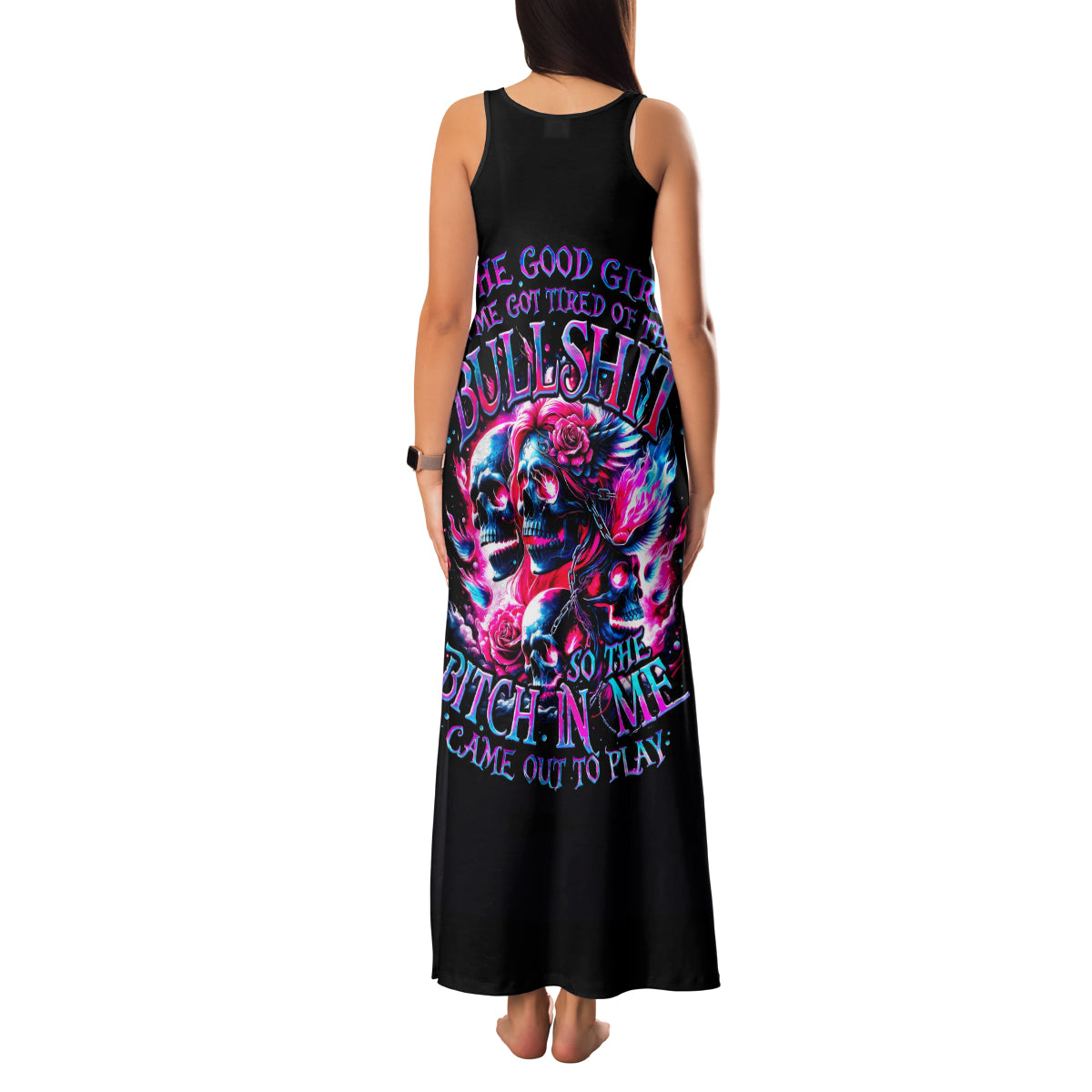 Flame Skull Family Matching Tank Maxi Dress and Hawaiian Shirt The Good Girl In Me Got Tired Of The Bullshit - Wonder Print Shop
