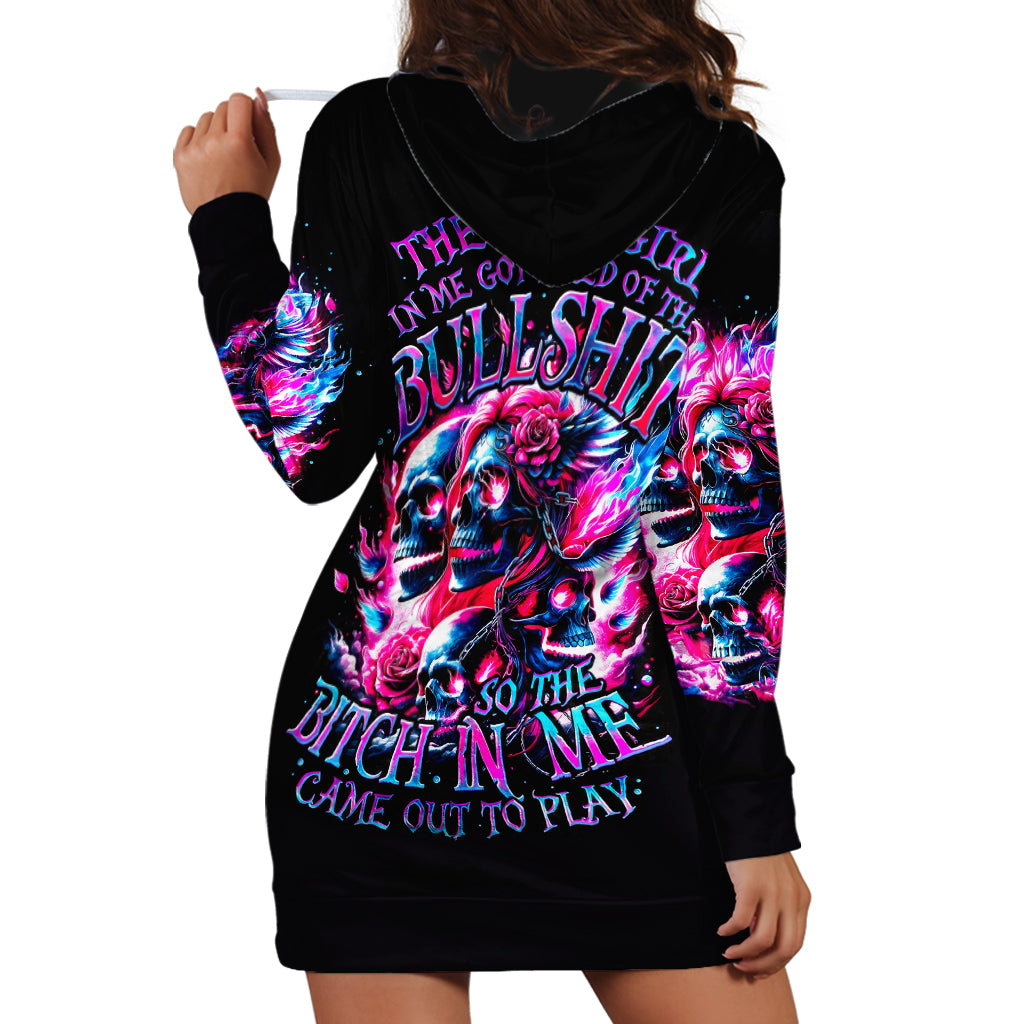 Flame Skull Hoodie Dress The Good Girl In Me Got Tired Of The Bullshit - Wonder Print Shop