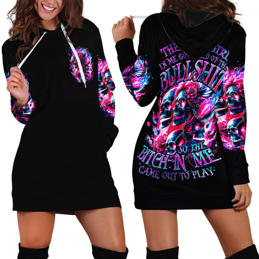 Flame Skull Hoodie Dress The Good Girl In Me Got Tired Of The Bullshit - Wonder Print Shop