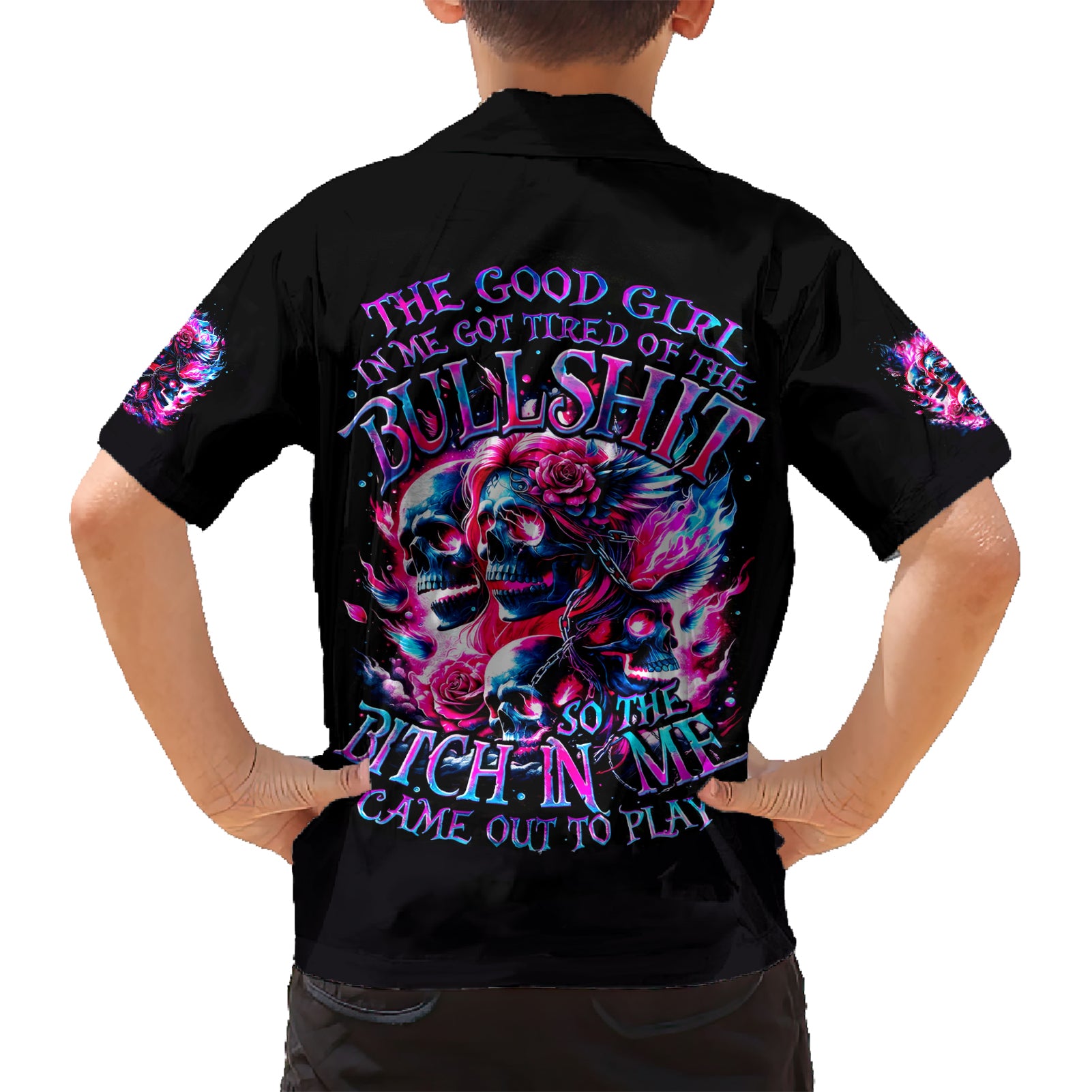 Flame Skull Kid Hawaiian Shirt The Good Girl In Me Got Tired Of The Bullshit - Wonder Print Shop