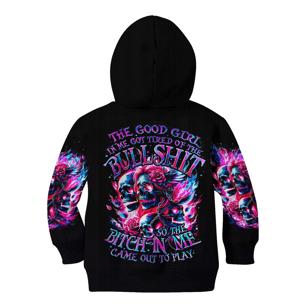 Flame Skull Kid Hoodie The Good Girl In Me Got Tired Of The Bullshit - Wonder Print Shop