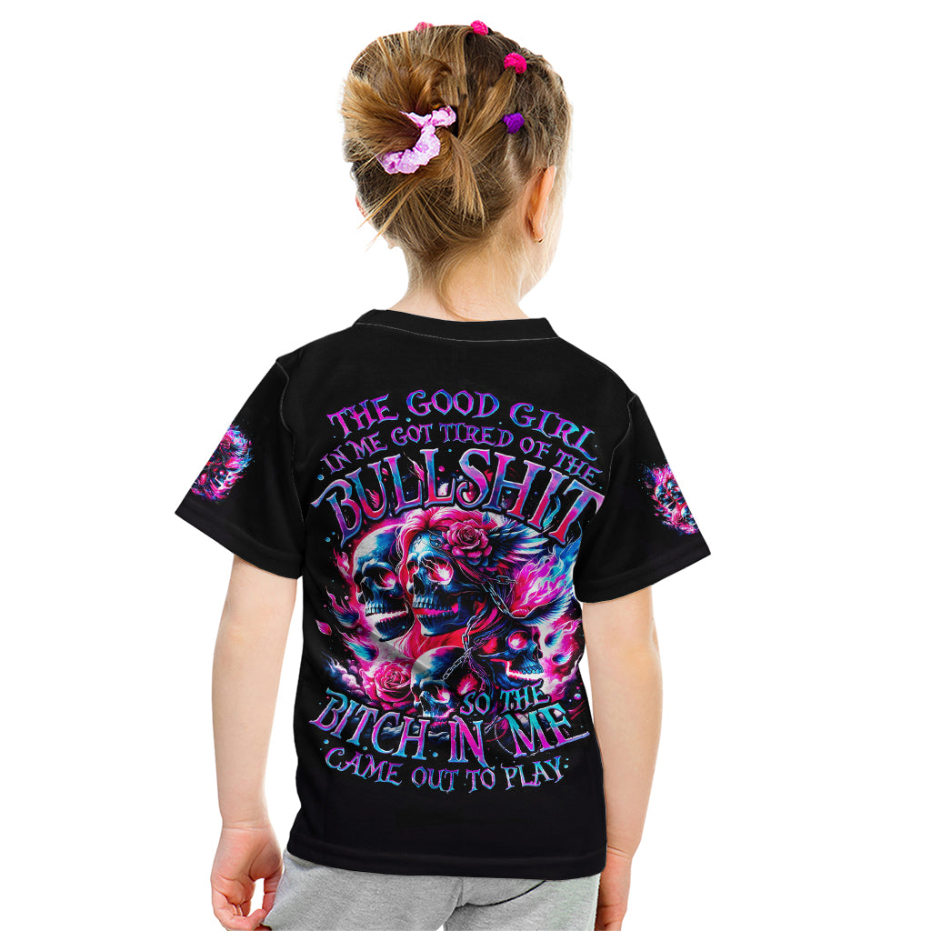Flame Skull Kid T Shirt The Good Girl In Me Got Tired Of The Bullshit - Wonder Print Shop