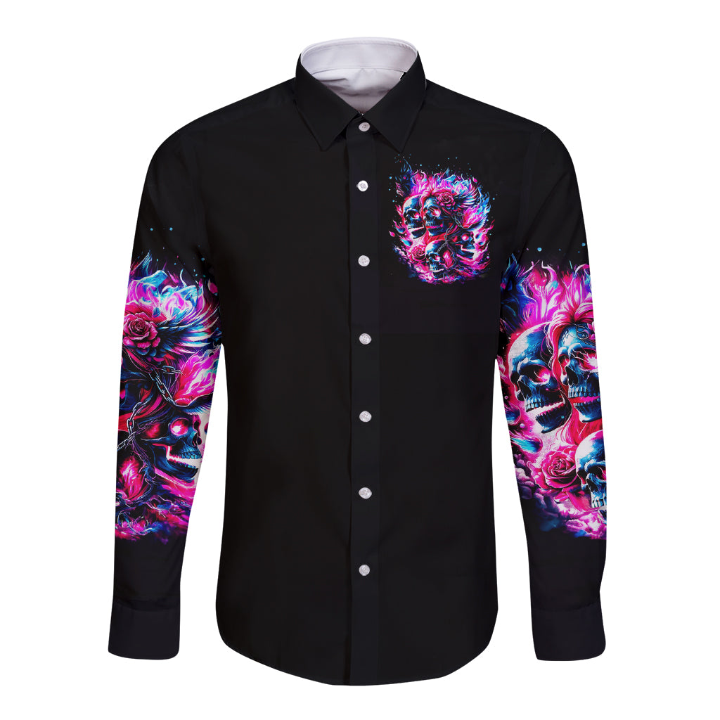 Flame Skull Long Sleeve Button Shirt The Good Girl In Me Got Tired Of The Bullshit - Wonder Print Shop