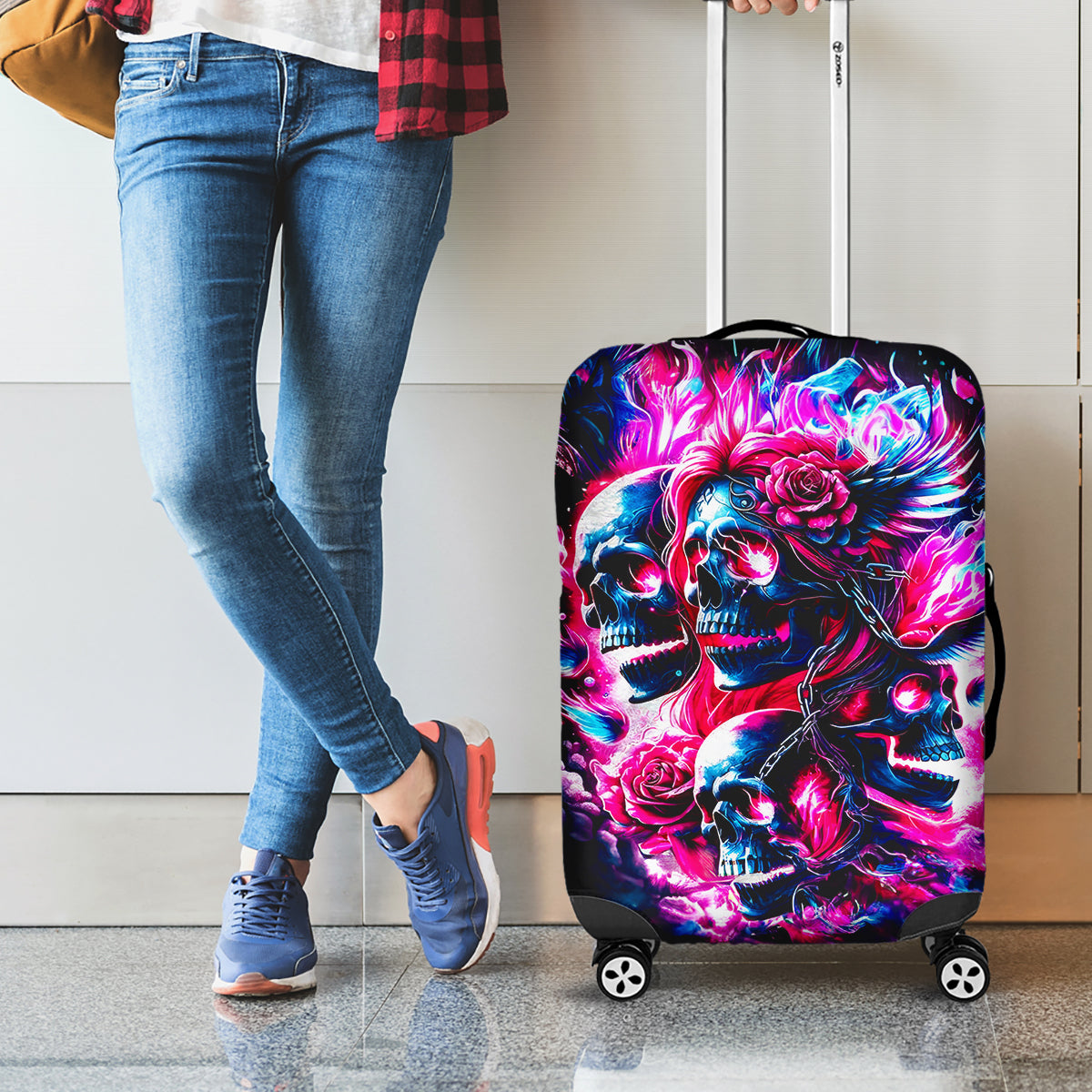 Flame Skull Luggage Cover The Good Girl In Me Got Tired Of The Bullshit - Wonder Print Shop
