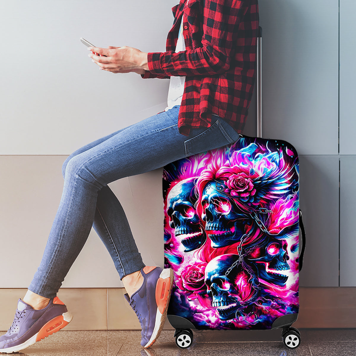 Flame Skull Luggage Cover The Good Girl In Me Got Tired Of The Bullshit - Wonder Print Shop