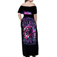 Flame Skull Off Shoulder Maxi Dress The Good Girl In Me Got Tired Of The Bullshit - Wonder Print Shop
