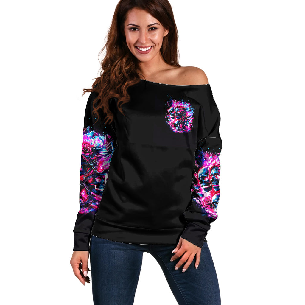 Flame Skull Off Shoulder Sweater The Good Girl In Me Got Tired Of The Bullshit - Wonder Print Shop