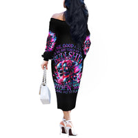 Flame Skull Off The Shoulder Long Sleeve Dress The Good Girl In Me Got Tired Of The Bullshit - Wonder Print Shop
