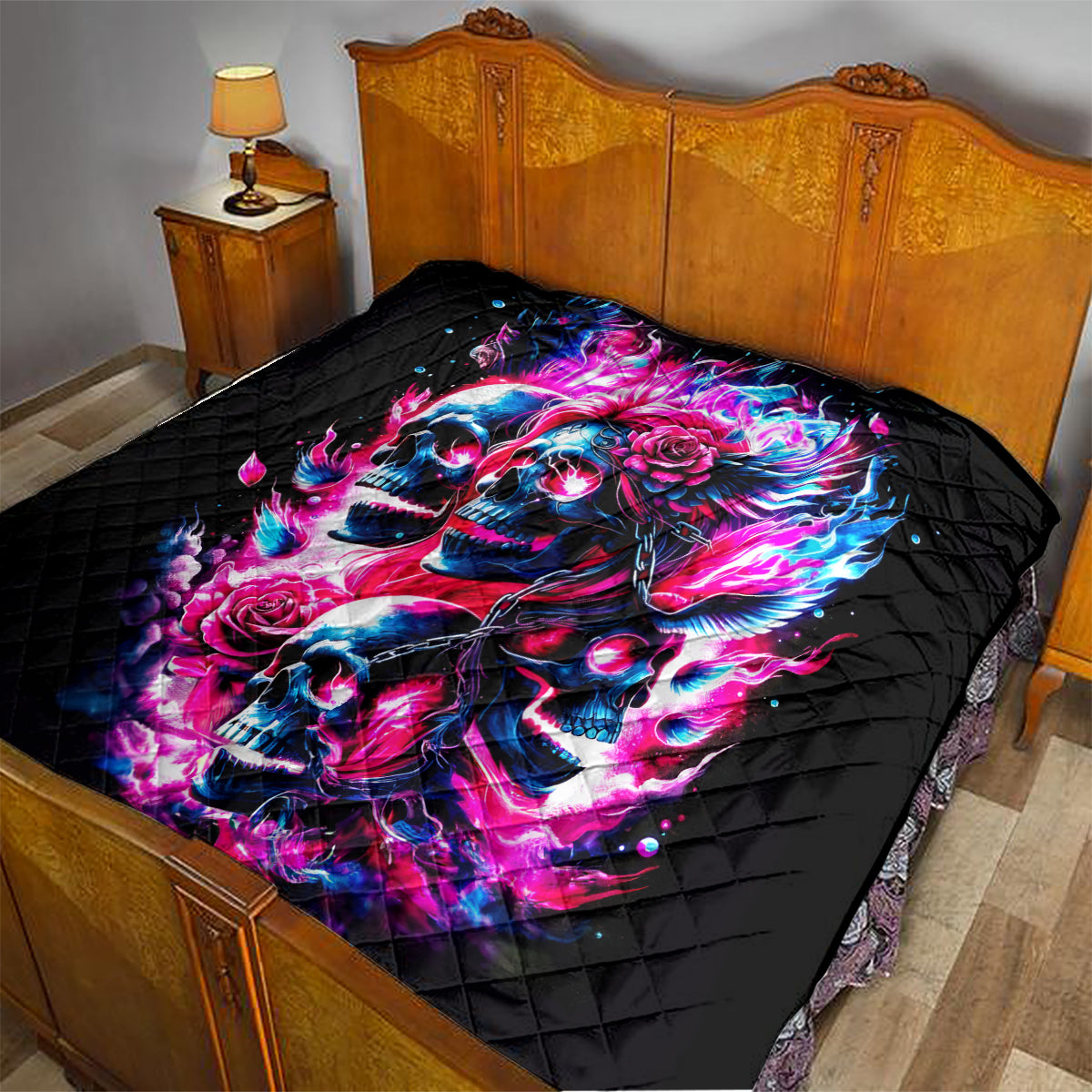 Flame Skull Quilt The Good Girl In Me Got Tired Of The Bullshit - Wonder Print Shop