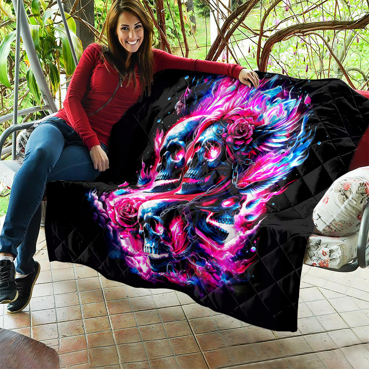 Flame Skull Quilt The Good Girl In Me Got Tired Of The Bullshit - Wonder Print Shop