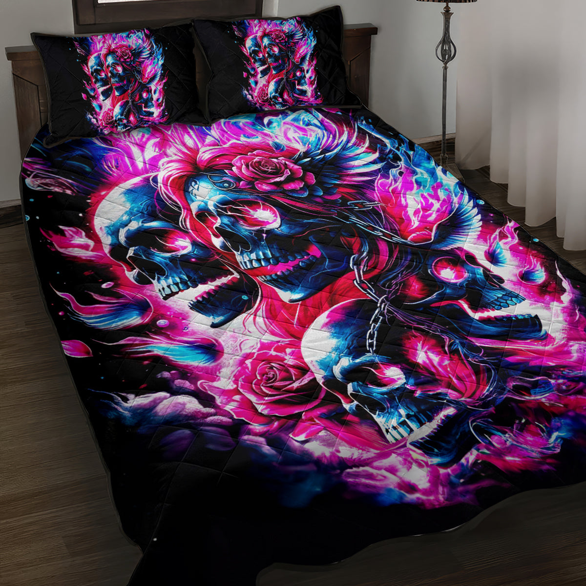 Flame Skull Quilt Bed Set The Good Girl In Me Got Tired Of The Bullshit - Wonder Print Shop