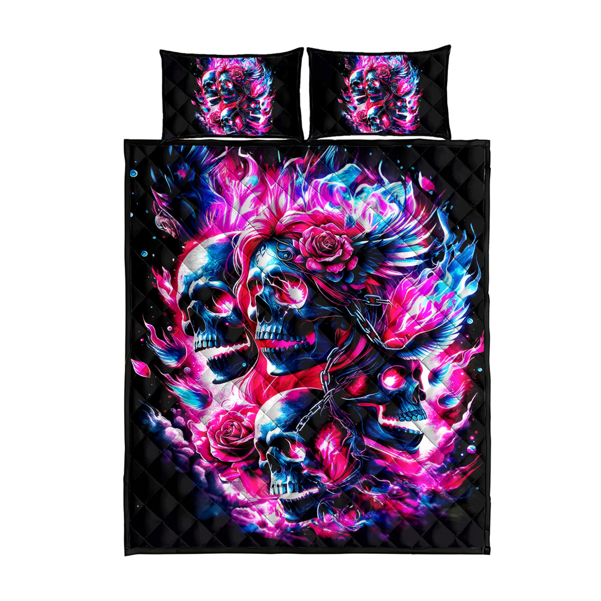 Flame Skull Quilt Bed Set The Good Girl In Me Got Tired Of The Bullshit - Wonder Print Shop