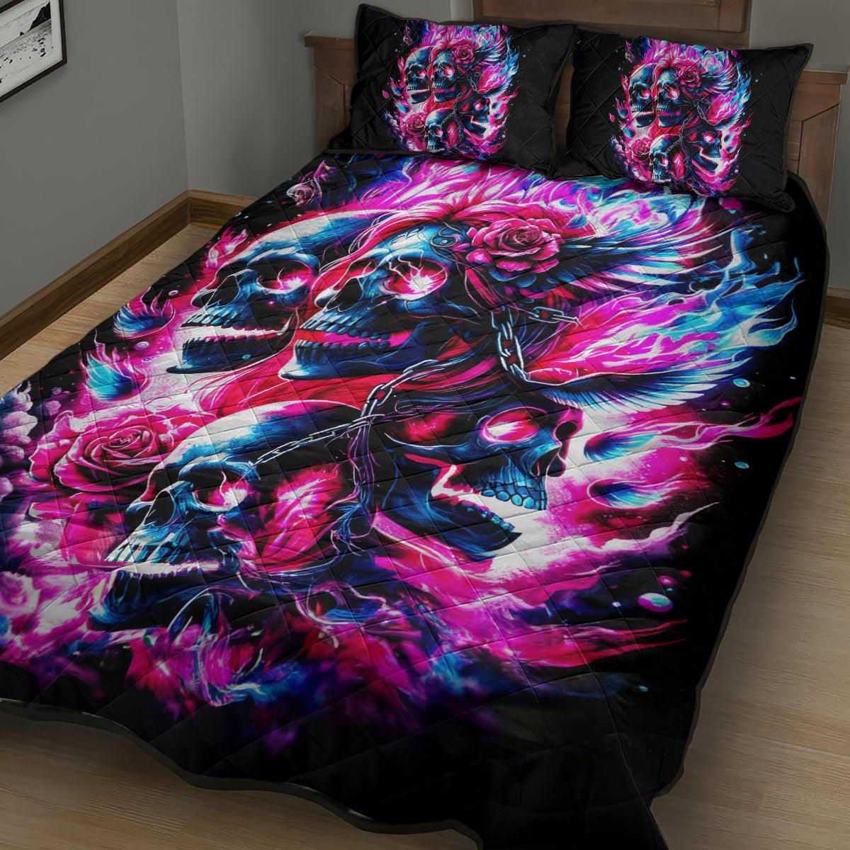 Flame Skull Quilt Bed Set The Good Girl In Me Got Tired Of The Bullshit - Wonder Print Shop